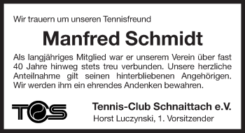 Traueranzeige von Manfred Schmidt von Pegnitz-Zeitung